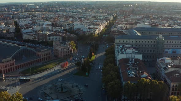 Descending Footage of Crossroads Near Atocha Train Station