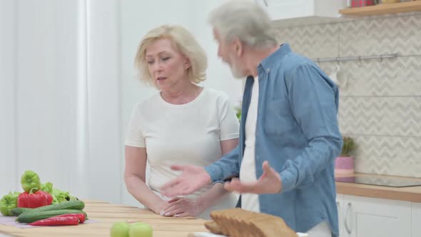 Loving Old Woman Arguing with Old Man in Kitchen