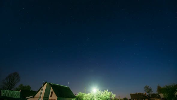 Night Starry Sky Background Above Village Houses