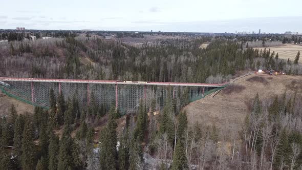 Aerial towards bridge over ravine