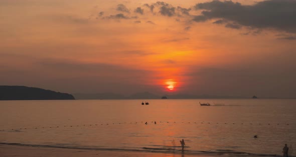 Time-lapse of Light Rays Over the Sea or Ocean at Sunset. Hot Summer Weather at Tropical. Panoramic