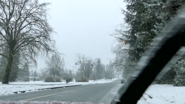 Winter Village - Snowy Road and Park - Car Windshield alt