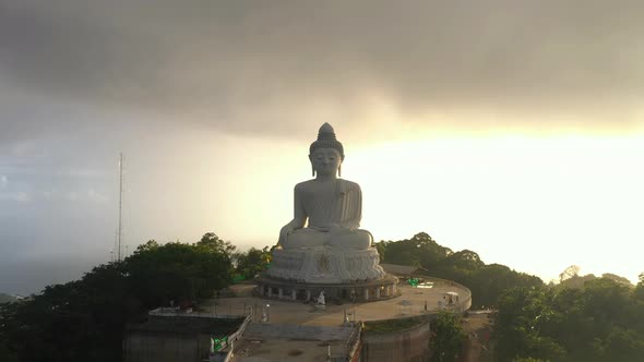 Aerial View Raining On The Back Of Phuket Big Buddha
