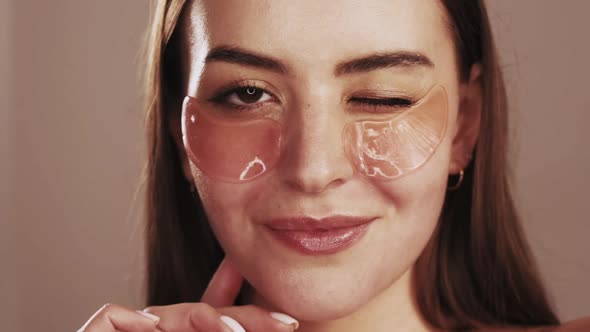 Facial Skincare Woman Touching Patches Under Eyes