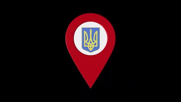 3D Rotating Pin Icon Animation With Ukraine  Coat Of Arms  Alpha Channel  2K