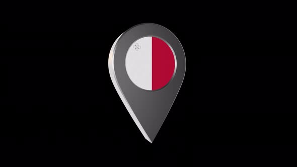 3d Animation Map Navigation Pointer With Malta Flag With Alpha Channel - 4K