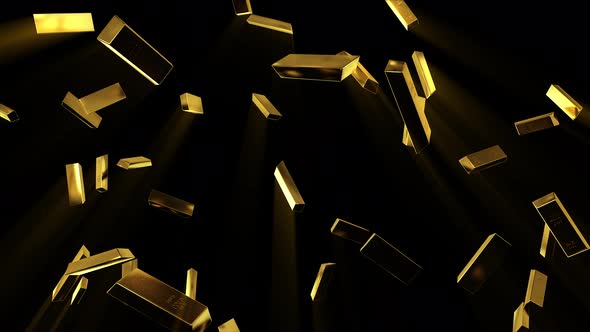 Falling Gold Bars in Slow Motion