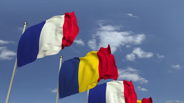 Flags of Romania and France at International Meeting