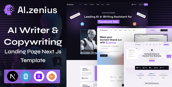 Ai Zenius - AI Writer & Copywriting Landing Page React Next Js Template