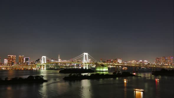 Beautiful Rainbow bridge in Tokyo city in Japan