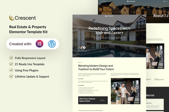 Crescent – Real Estate & Property Elementor Template Kit – 0 Sold!