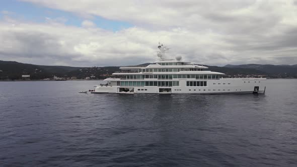 Private luxury yacht, aerial view.Private huge super yacht. South coast of Italy.