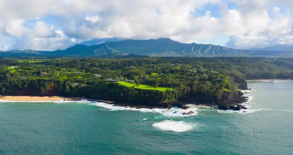 Kauai Hawaii Coast Aerial Hyperlapse Ocean Beach To Mountains