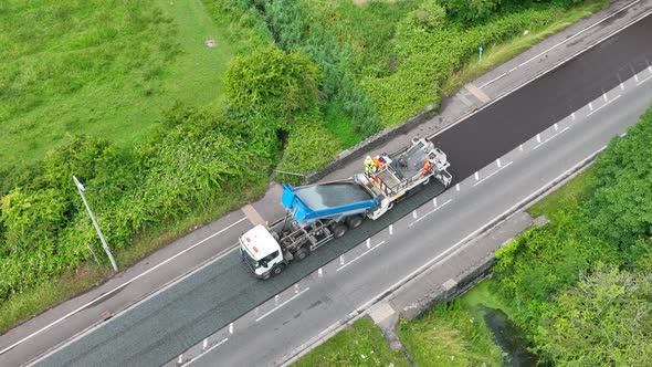 Micro Asphalt Road Resurfacing Process Aerial View