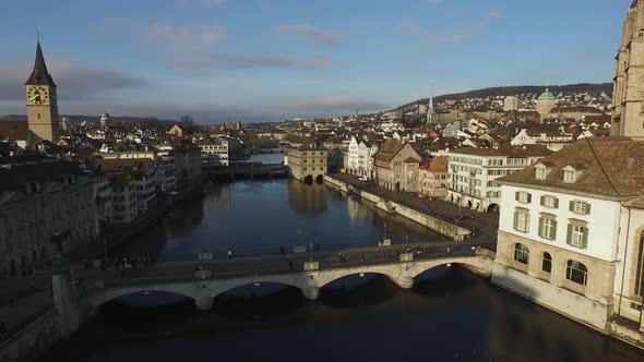 Aerial view of Limmat River in Zurich, Switzerland