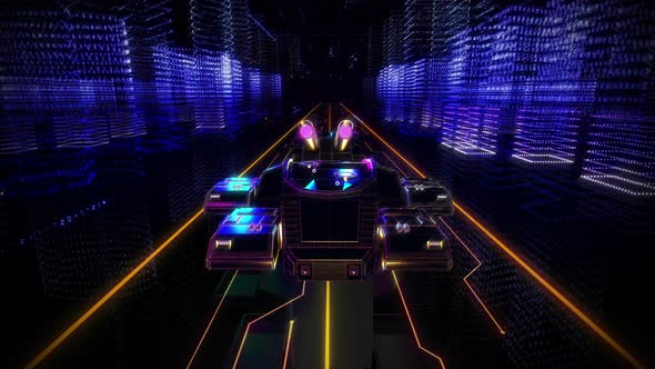 Intelligent Blue Tank Vehicle Inside Sci-fi Future Digital Code Cyberspace City alt