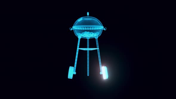 Round Empty Barbecue Grill Or Charcoal Grill Hologram 4k