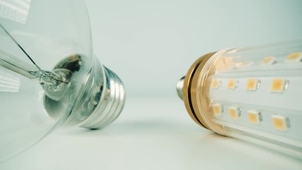The concept of technology development from incandescent lamps to LED bulbs.