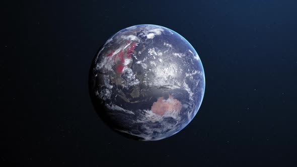 Animation of the planet earth spinning around and changing colors in a blue dark background alt