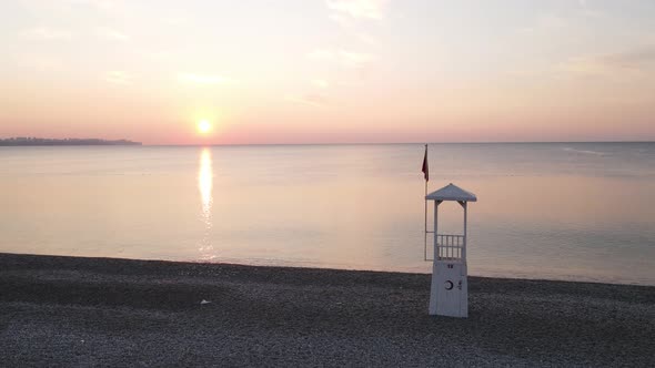 Aerial View Dawn Over Sea