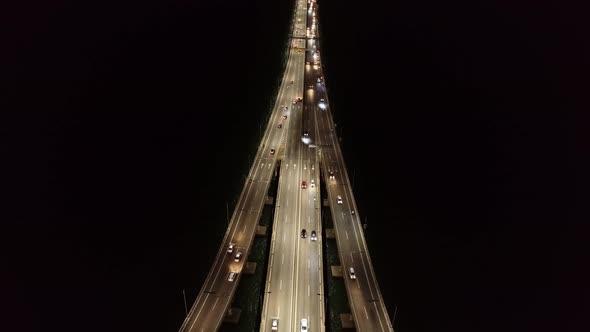 Aerial view Penang Bridge Highway cross the bridge