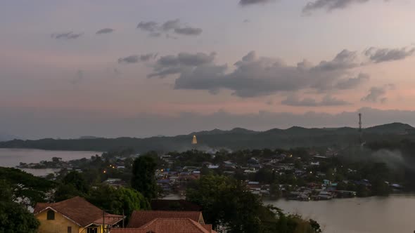 Mon village at Sangkhlaburi district during sunset, day to night, Thailand – Time Lapse