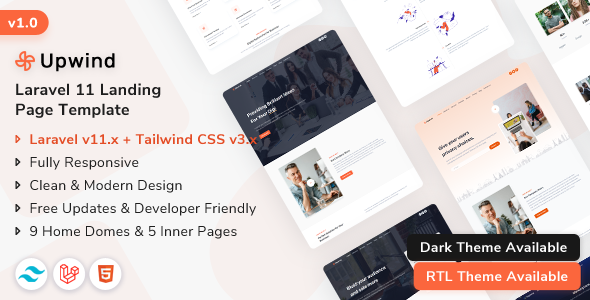 Upwind – Laravel 11 Landing Page Template – 0 Sold!