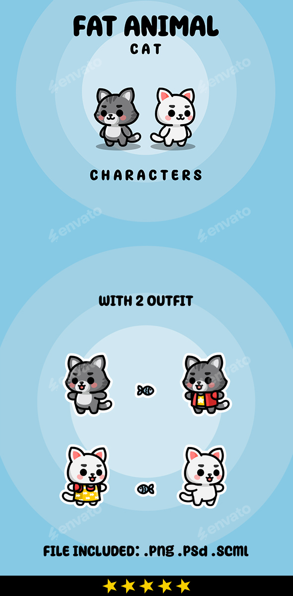 Cute Fat Animal Cat Characters