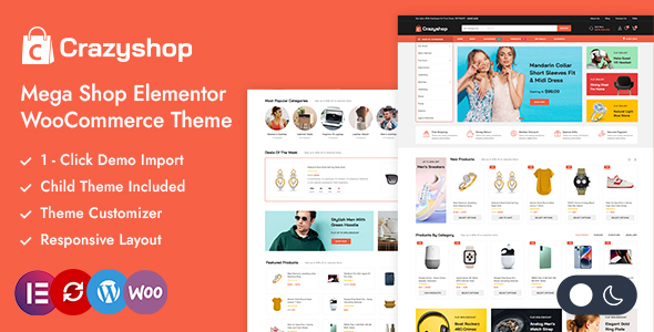 Crazyshop – Multipurpose Elementor WordPress WooCommerce Theme – 0 Sold!