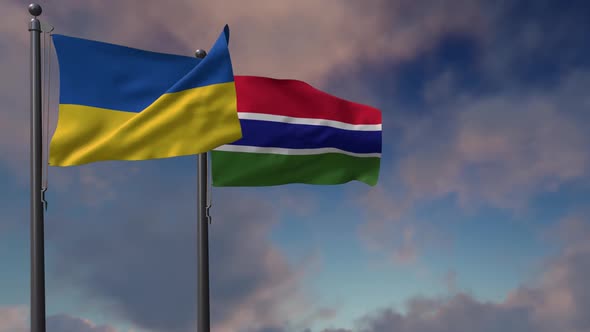 Gambia Flag Waving Along With The National Flag Of The Ukraine - 2K