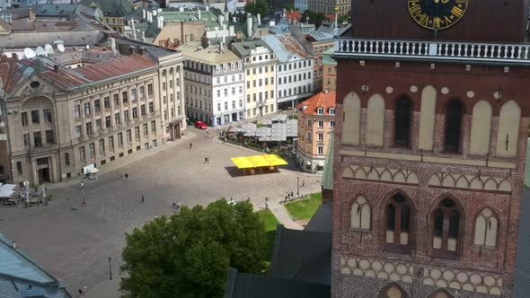 Aerial View of the Riga Rooftop View Panorama on a Sunny Day Architectures and Daugava River