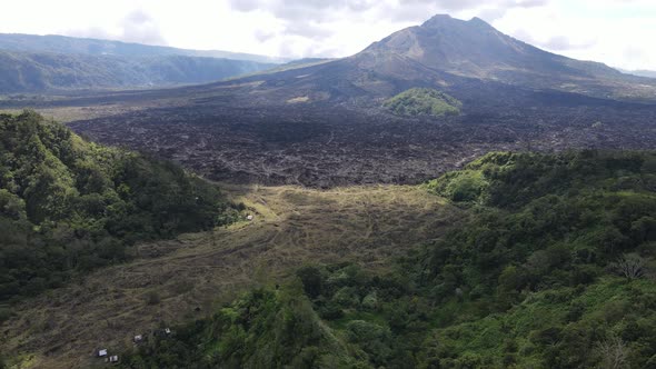 Aerial view of lava field from Mount Batur in Bali