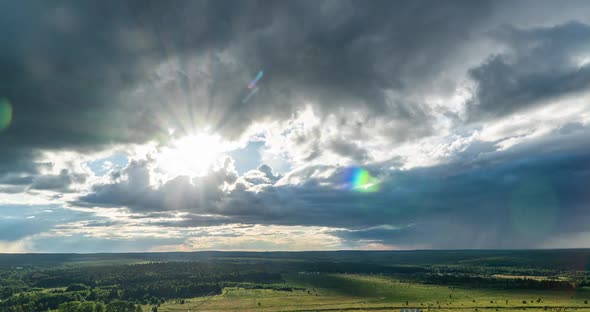 Simultaneous Movement of Clouds of Different Levels, Time Intervals, Beautiful Pre-sunset Landscape