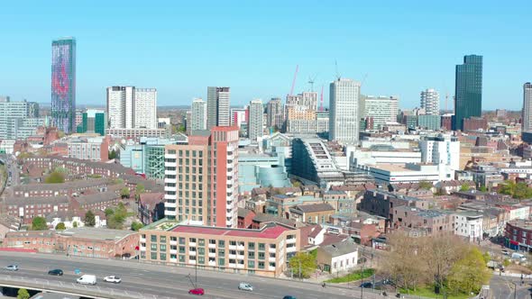 Drone shot over old town towards central croydon on a sunny day