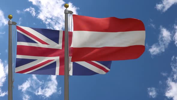 United Kingdom Flag Vs Austria Flag On Flagpole