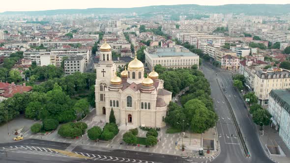 City center of Varna Bulgaria, Urban Landscape. The Cathedral of the Assumption Aerial view