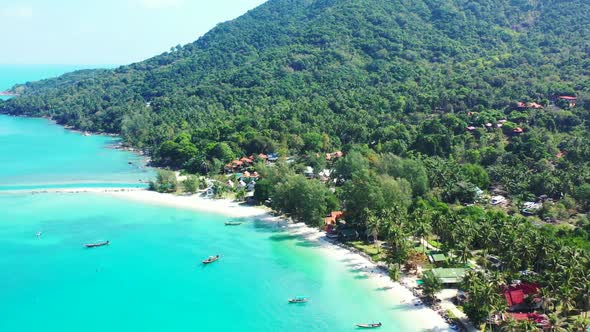 Aerial above nature of luxury sea view beach break by blue sea with white sand background of adventu