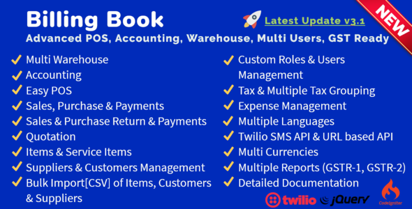 Billing Book -Advanced POS, Inventory, Accounting, Warehouse, Multi Users, GST Ready