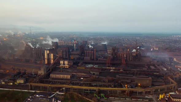 Aerial Hyperlapse Time Lapse, Night Scene of Industrial Power Plant