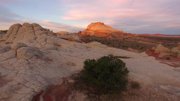 Panning view of desert landscape at sunrise