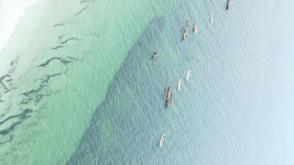 Vertical Video of the Ocean Near the Coast of Zanzibar Tanzania Aerial View