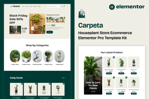 Carpeta – Houseplant Store Ecommerce Elementor Pro Template Kit – 0 Sold!