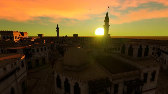 Arabian City Aerial Sunset Landscape