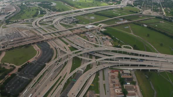 Aerial View of Large and Complex Multi Lane Highway Intersection