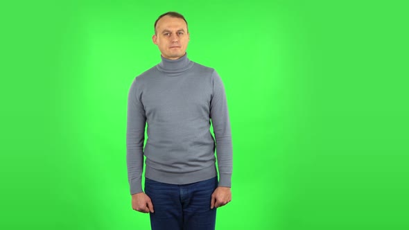Male Offended and Looking Away. Green Screen