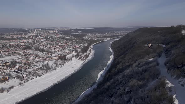 Frozen Canyon at Winter Day Aerial Drone View