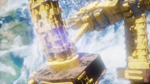 Space Station And Earth. 3D Animation