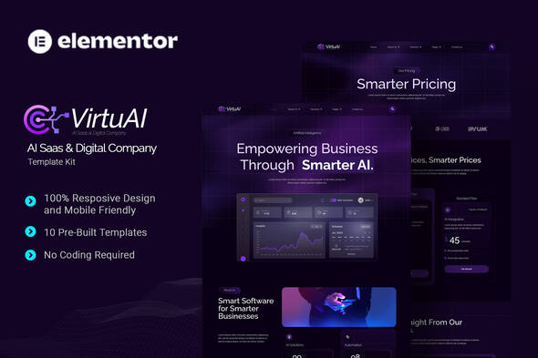 VirtuAI – AI Saas & Digital Company Elementor Template Kit – 0 Sold!