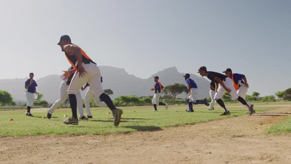 Baseball players training