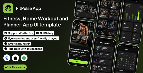 FitPulse UI template | Fitness App in Flutter | Home Workout App | Workout Planner App Template